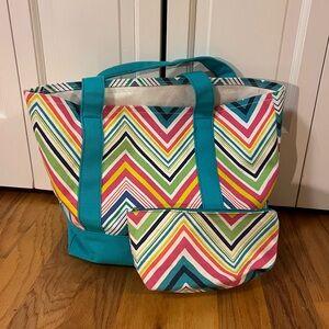 Pottery Barn Teen Multicolored Beach Bag with Matching Small Zipper Bag
